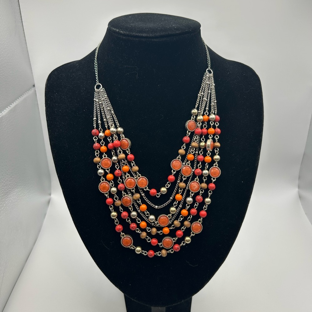 LAST CHANCE Nine West Vintage America Multi-Layered Beaded Necklace - Orange Red